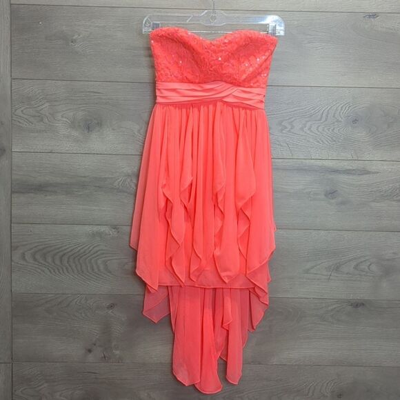 My Michelle Dresses & Skirts - My Michelle Strapless Neon Coral Prom Dress Juniors Size 3